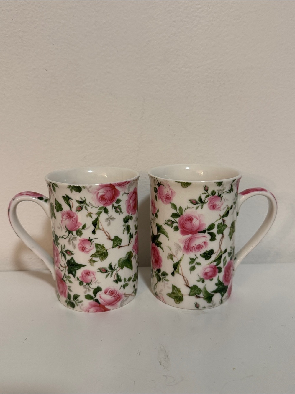 Floral Pink Rose bone china Mug Set - 2 Pack